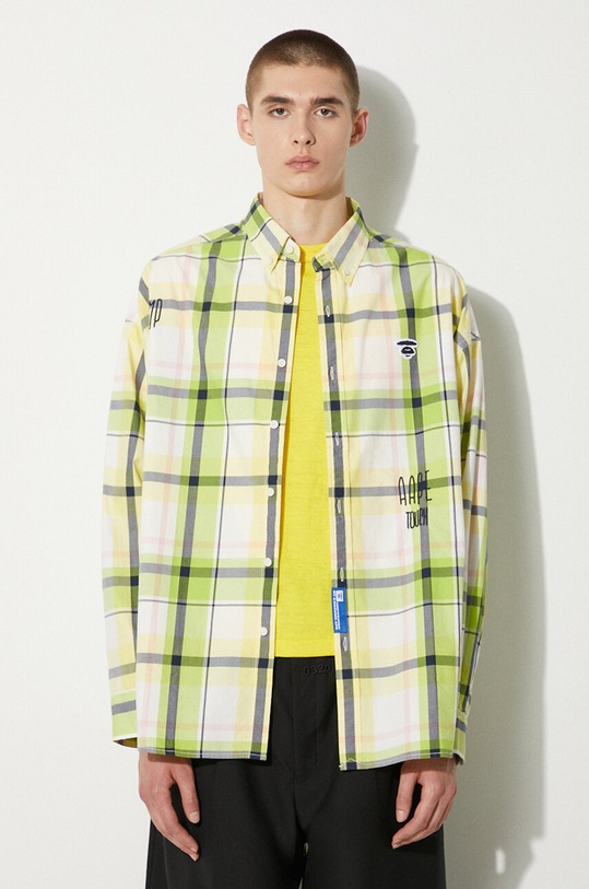 Bavlněná košile AAPE zelená AAPSTM8479XXM