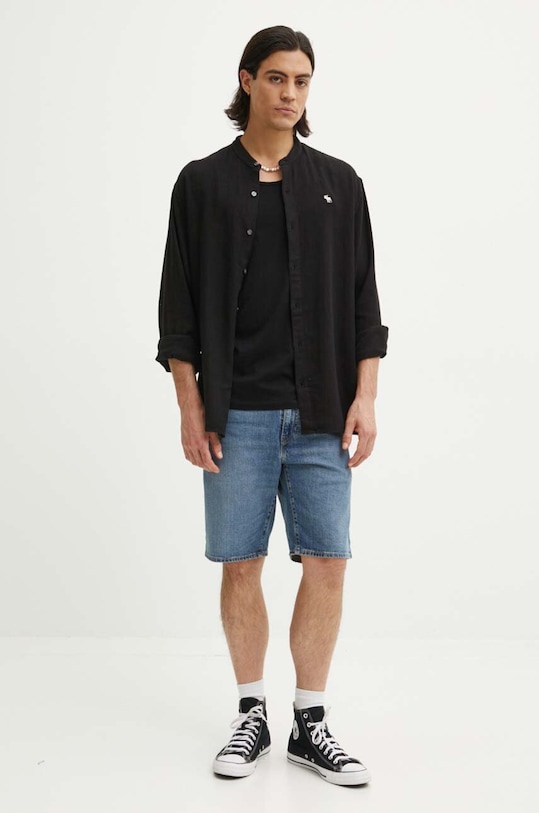 Lněná košile Abercrombie & Fitch KI125.1100.900 černá SS24