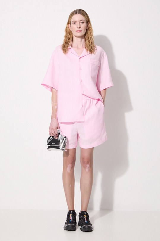 Ρούχα Πουκάμισο από λινό Pangaia DNA Linen Camp Collar Shirt 10002046 ροζ