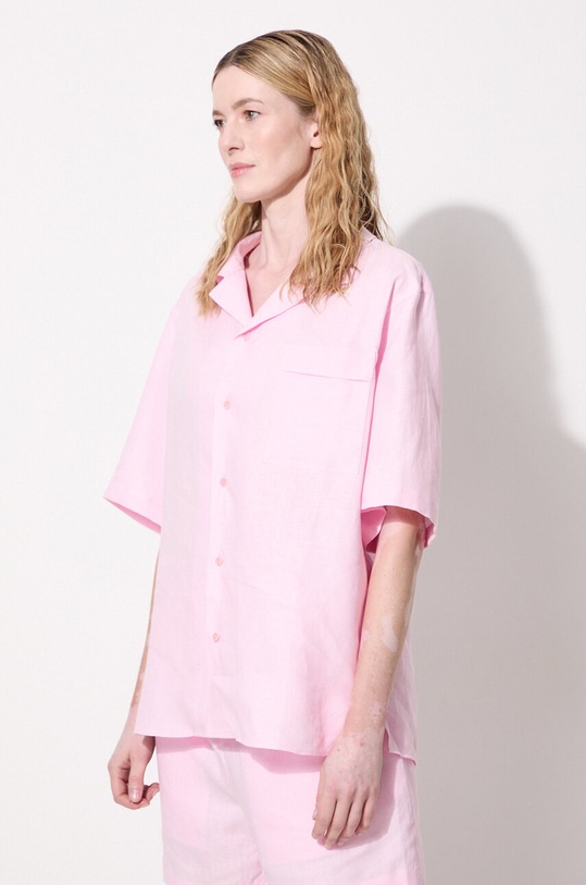 Πουκάμισο από λινό Pangaia DNA Linen Camp Collar Shirt 10002046