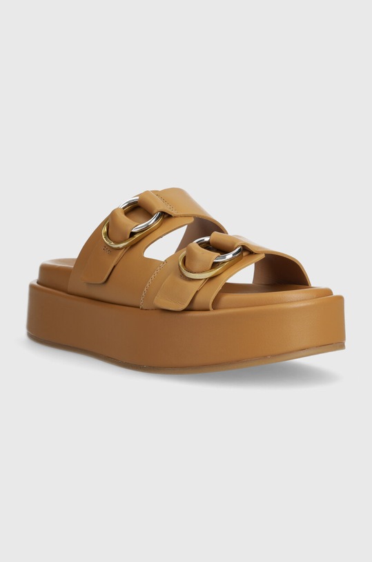Pinko klapki skórzane Flores SD0057.P001.MC0 brązowy SS24