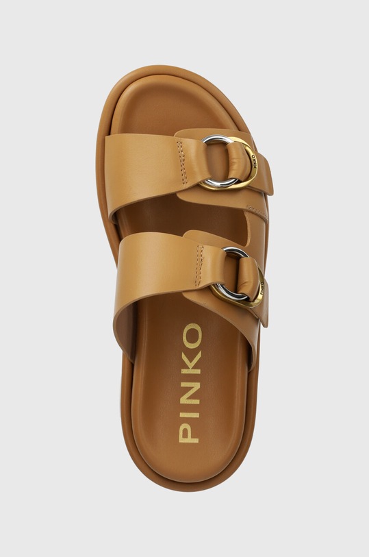 Pinko klapki skórzane Flores brązowy SD0057.P001.MC0