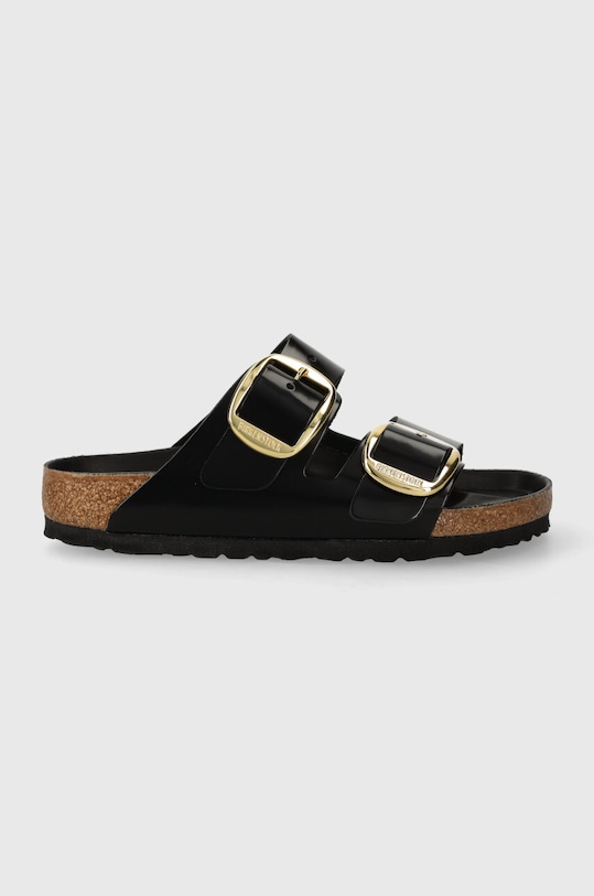 Birkenstock klapki skórzane Arizona Big Buckle płaski czarny 1021471