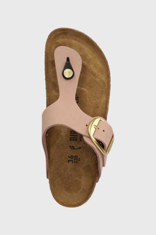 Birkenstock slapi din piele intoarsa Gizeh Big Buckle roz 1027113