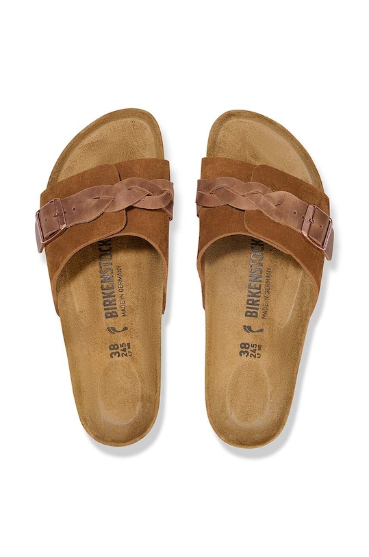 Birkenstock papuci din piele Pula Braided 1026742 maro