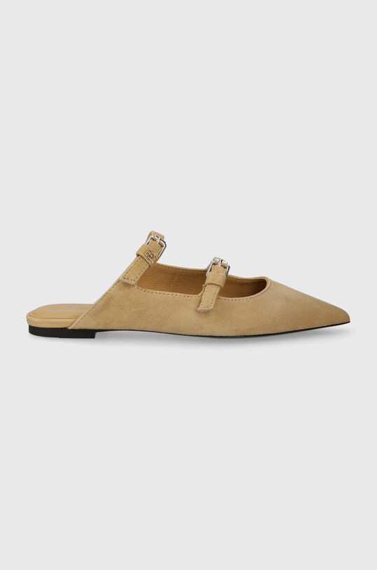 Велурени чехли Tommy Hilfiger TH POINTE SUEDE MULE равен бежов FW0FW07697