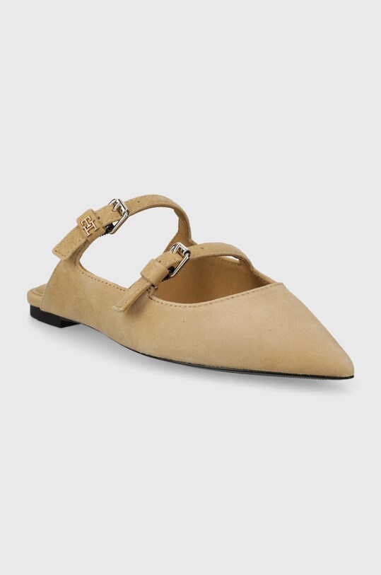Tommy Hilfiger papuci din piele TH POINTE SUEDE MULE FW0FW07697 bej SS24