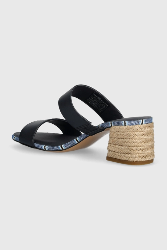 Obuwie Tommy Hilfiger klapki skórzane BLOCK MID HEEL SHIRTING SANDAL FW0FW07742 granatowy