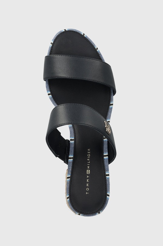 Kožené pantofle Tommy Hilfiger BLOCK MID HEEL SHIRTING SANDAL námořnická modř FW0FW07742