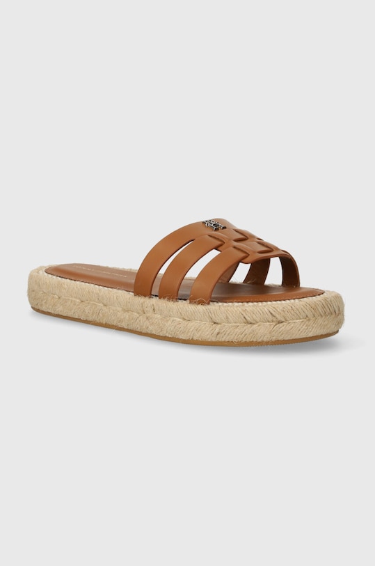 Шкіряні шльопанці Tommy Hilfiger AUTHENTIC FLAT LTHR ESPADRILLE платформа коричневий FW0FW07745