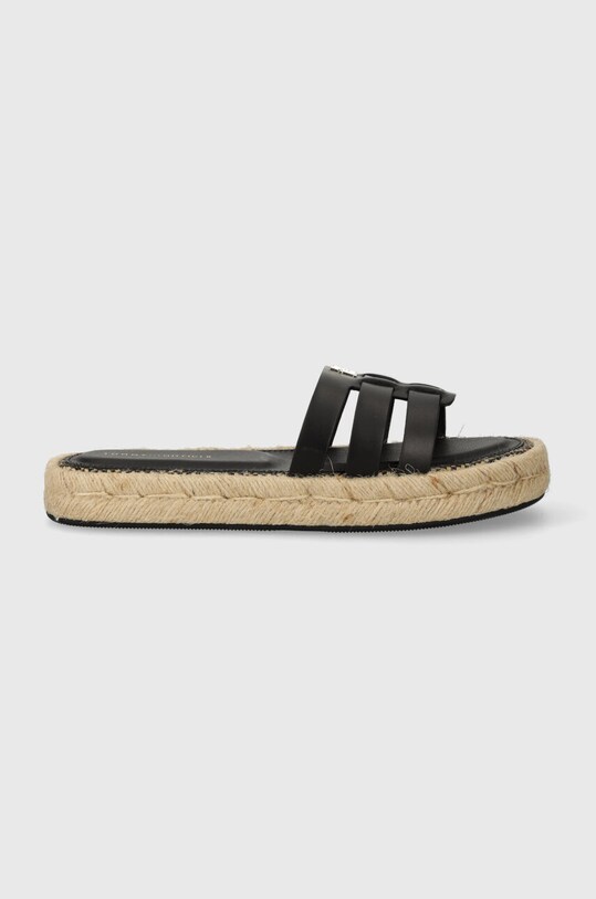 Kožené šľapky Tommy Hilfiger AUTHENTIC FLAT LTHR ESPADRILLE FW0FW07745 čierna SS24