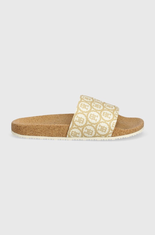 Pantofle Tommy Hilfiger TH EMBLEM CORK SLIDE FW0FW07848 béžová SS24