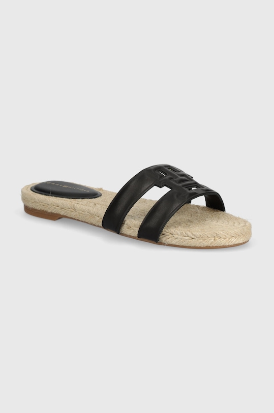 Tommy Hilfiger klapki skórzane TH EMBOSS FLAT ESP SANDAL płaski czarny FW0FW07928