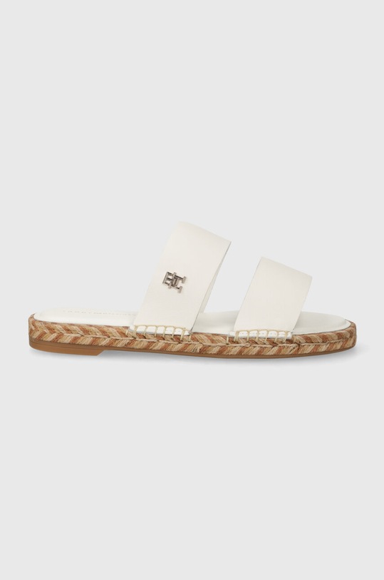 Tommy Hilfiger bőr papucs TH LEATHER FLAT ESP SANDAL nappa bőr fehér FW0FW07931