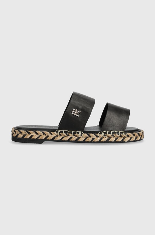 Tommy Hilfiger bőr papucs TH LEATHER FLAT ESP SANDAL nappa bőr fekete FW0FW07931