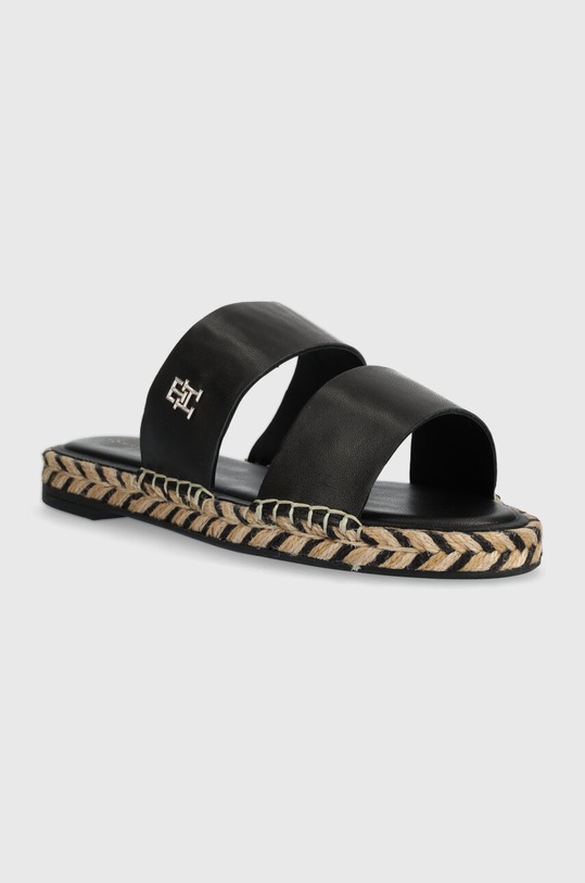 Tommy Hilfiger bőr papucs TH LEATHER FLAT ESP SANDAL FW0FW07931 fekete SS24