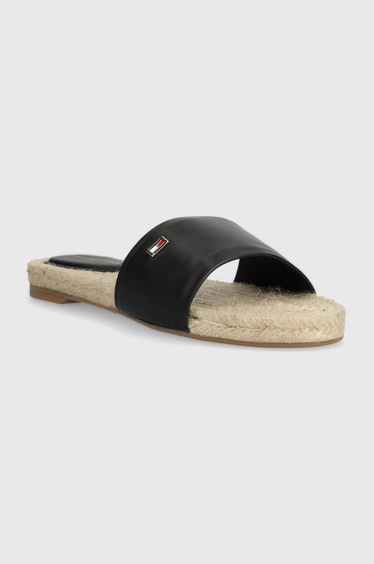 Шкіряні шльопанці Tommy Hilfiger SIMPLE LEATHER FLAT ESP SANDAL FW0FW07933 чорний SS24
