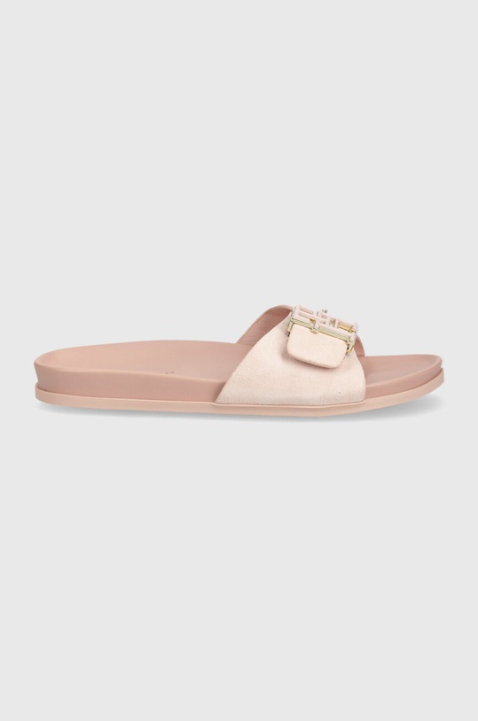 Semišové pantofle Tommy Hilfiger TH HARDWARE SUEDE FLAT SANDAL FW0FW07935 růžová SS24
