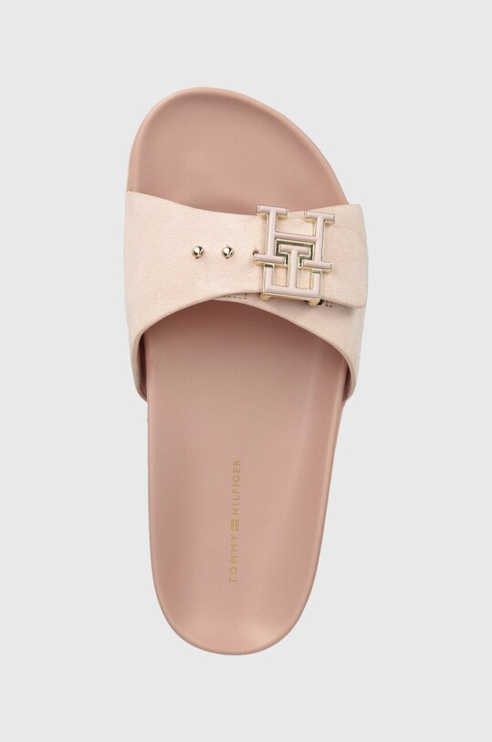 Tommy Hilfiger klapki zamszowe TH HARDWARE SUEDE FLAT SANDAL różowy FW0FW07935