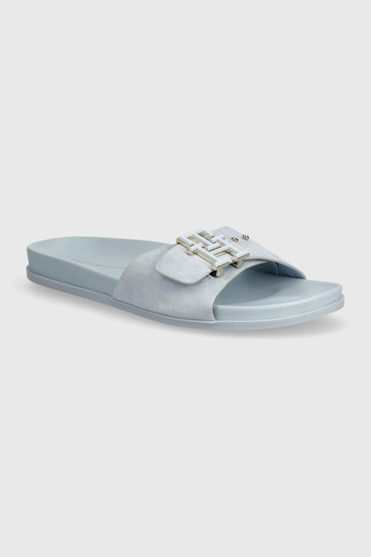 Semišové šľapky Tommy Hilfiger TH HARDWARE SUEDE FLAT SANDAL semišová koža modrá FW0FW07935