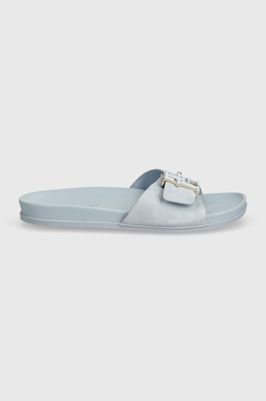 Παντόφλες σουέτ Tommy Hilfiger TH HARDWARE SUEDE FLAT SANDAL FW0FW07935 μπλε SS24