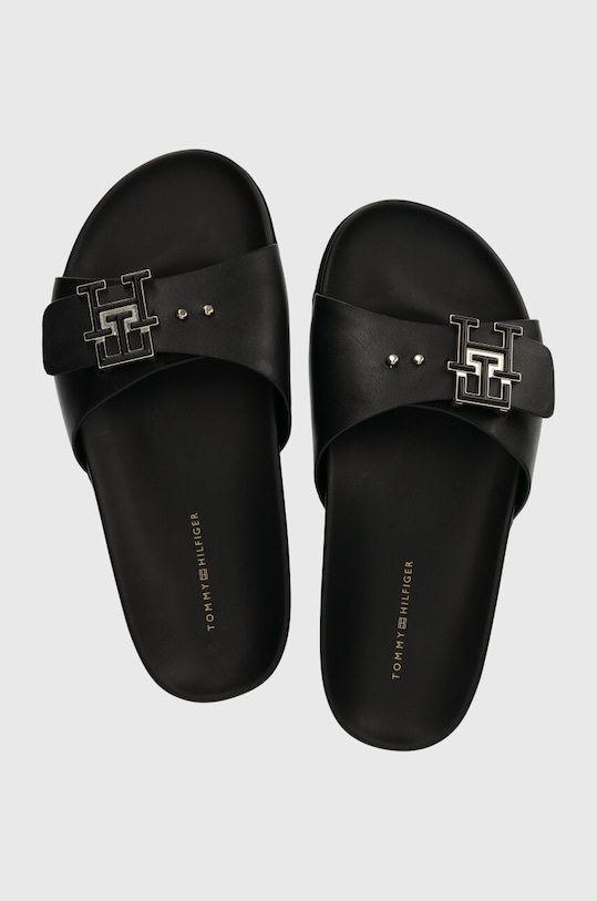 Kožené šľapky Tommy Hilfiger TH HARDWARE LEATHER FLAT SANDAL usňová koža čierna FW0FW07940