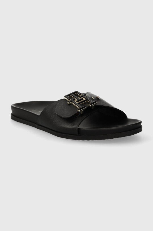 Cipők Tommy Hilfiger bőr papucs TH HARDWARE LEATHER FLAT SANDAL FW0FW07940 fekete