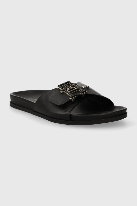 Obuv Kožené šľapky Tommy Hilfiger TH HARDWARE LEATHER FLAT SANDAL FW0FW07940 čierna