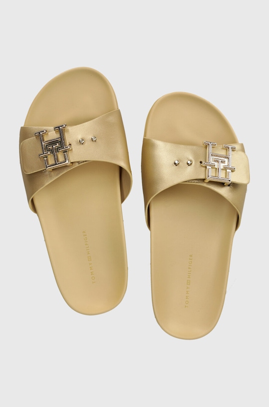 Tommy Hilfiger klapki skórzane TH HARDWARE GOLD FLAT SANDAL płaski złoty FW0FW07947