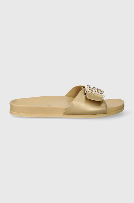 Tommy Hilfiger klapki skórzane TH HARDWARE GOLD FLAT SANDAL FW0FW07947 złoty SS24