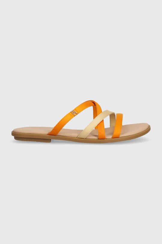 Pantofle Tommy Hilfiger TH STRAP FLAT SATIN SANDAL textilní oranžová FW0FW08041