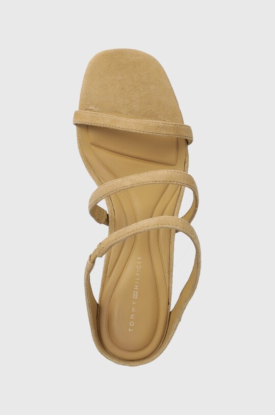 Παντόφλες σουέτ Tommy Hilfiger TH STRAP SUEDE MID HEEL μπεζ FW0FW08043