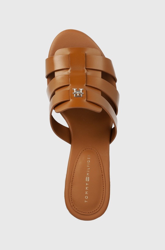 Tommy Hilfiger infradito in pelle BLOCK MID HEEL LEATHER SANDAL marrone FW0FW08049
