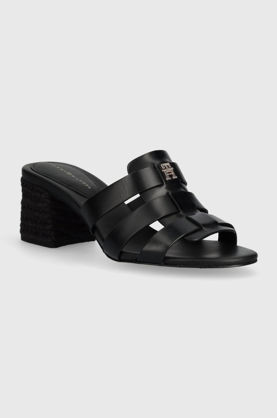 Tommy Hilfiger klapki skórzane BLOCK MID HEEL LEATHER SANDAL słupek czarny FW0FW08049