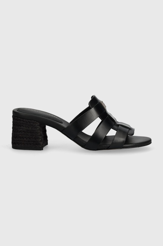 Tommy Hilfiger klapki skórzane BLOCK MID HEEL LEATHER SANDAL FW0FW08049 czarny SS24