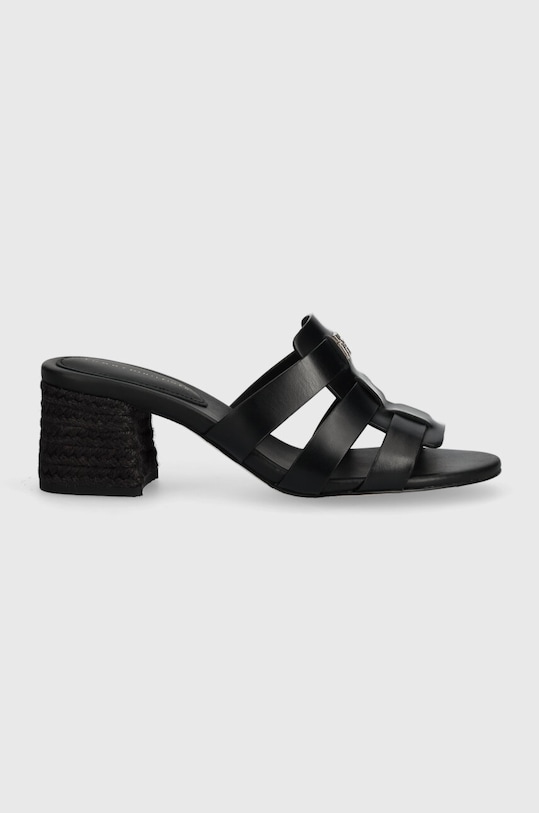 Шкіряні шльопанці Tommy Hilfiger BLOCK MID HEEL LEATHER SANDAL FW0FW08049 чорний SS24