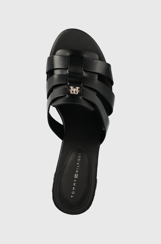 Шкіряні шльопанці Tommy Hilfiger BLOCK MID HEEL LEATHER SANDAL чорний FW0FW08049