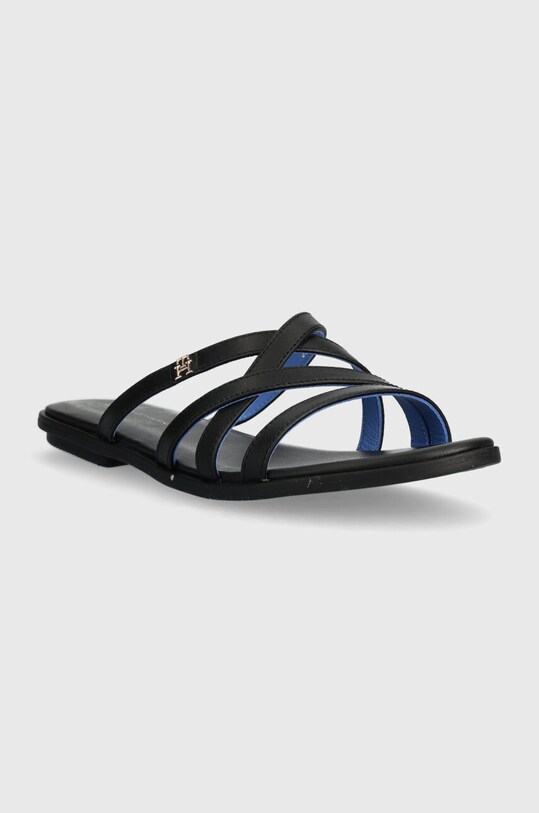 Шкіряні шльопанці Tommy Hilfiger TH STRAP FLAT SANDAL FW0FW08067 чорний SS24