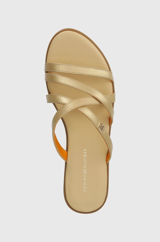 Tommy Hilfiger klapki skórzane TH STRAP FLAT SANDAL GOLD złoty FW0FW08068