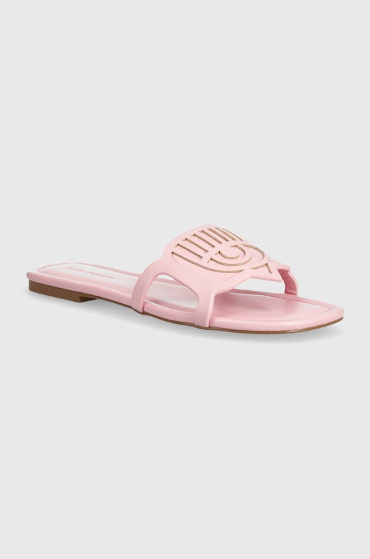 Chiara Ferragni ciabatte slide Penelope Flat finta pelle fiore rosa CF3360.012