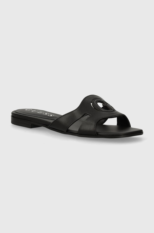 Δερμάτινες παντόφλες Guess CIELLA φλατ μαύρο FLGCIA.LEA19.BLACK