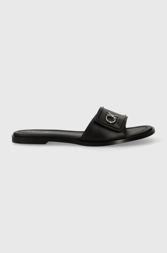 Kožené šľapky Calvin Klein FLAT SLIDE RELOCK LTH HW0HW01939 čierna SS24