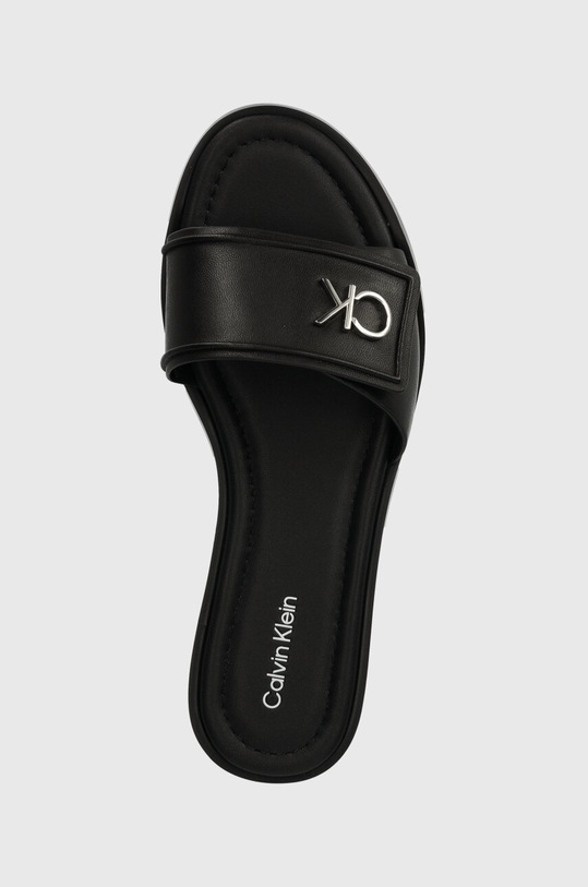 Kožené šľapky Calvin Klein FLAT SLIDE RELOCK LTH čierna HW0HW01939