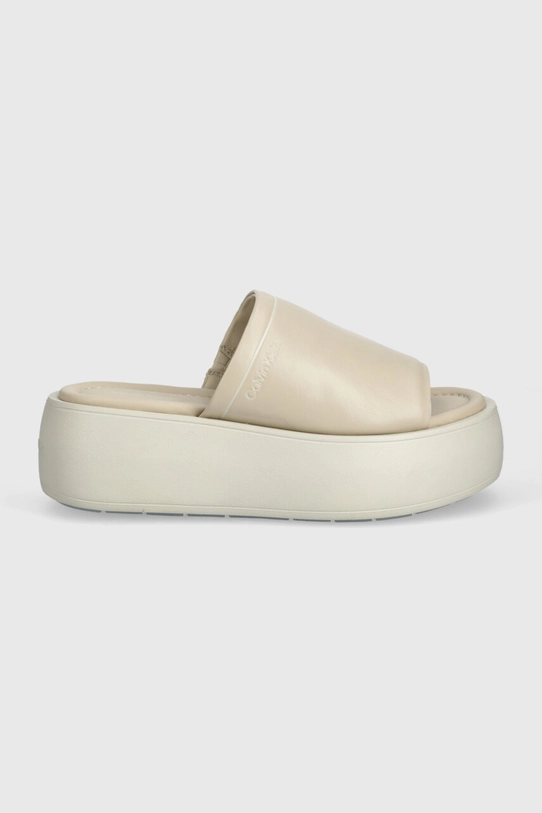 Calvin Klein slapi de piele FLATFORM SLIDE LTH HW0HW01943 bej SS24