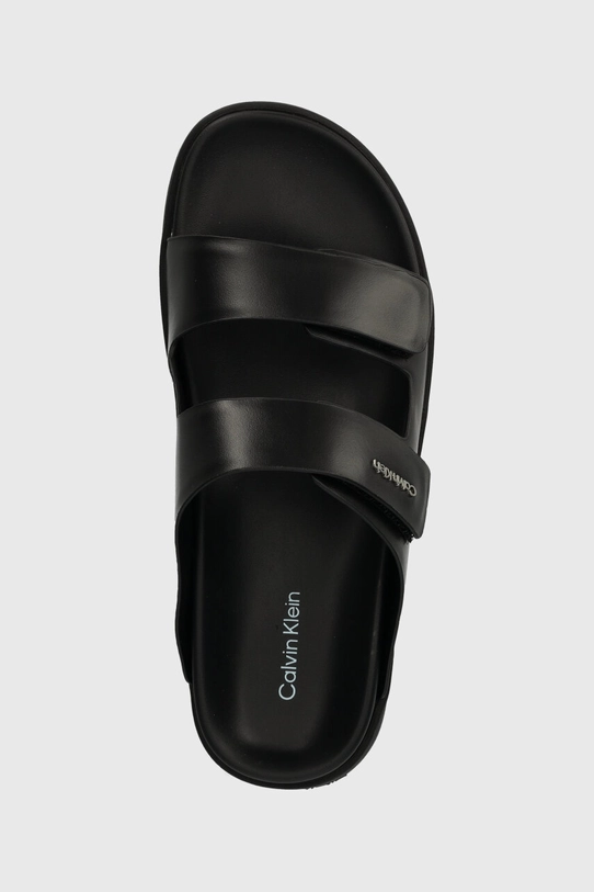 Calvin Klein klapki skórzane FLAT ADJ SLIDE CALVIN MTL LTH czarny HW0HW01954