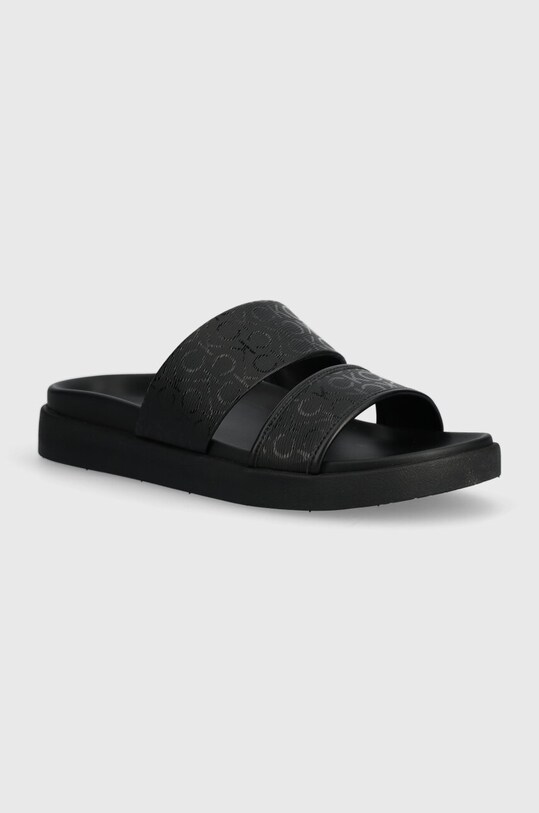 Pantofle Calvin Klein FLAT SLIDE EPI MONO imitace kůže černá HW0HW01957