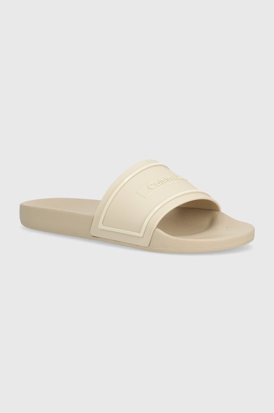Calvin Klein klapki POOL SLIDE DEBOSS LOGO TPU syntetyczny beżowy HW0HW01976