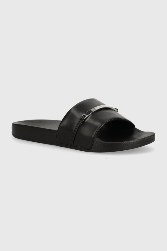 Calvin Klein papucs POOL SLIDE METAL BAR szintetikus bőr fekete HW0HW01980