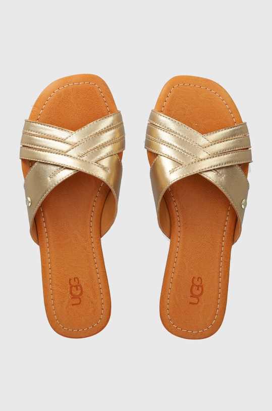 UGG klapki skórzane Kenleigh Slide płaski złoty 1142712.GLDM
