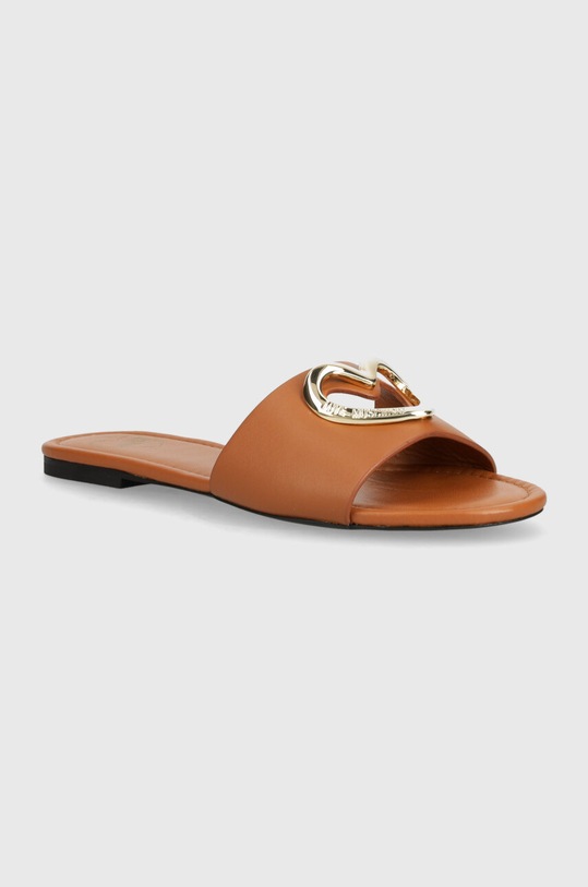 Love Moschino klapki skórzane płaski brązowy JA28431G0IIA0208
